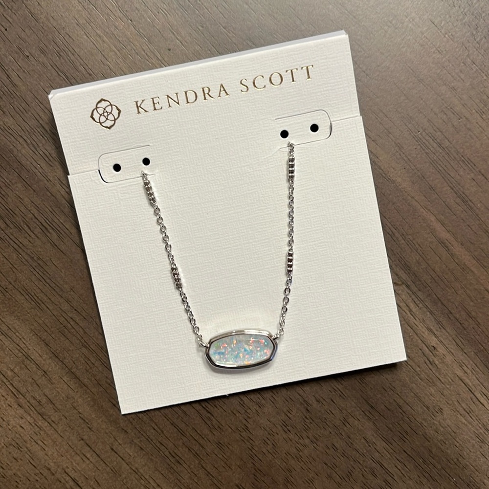 NWT Kendra Scott Silver Framed Elisa White Iridescent Glitter